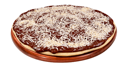 Foto de uma pizza doce de prestigio que está no cardápio da pizzaria Jama